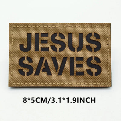 Doormat with 'JESUS SAVES' text on a white background