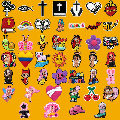 🌈50pcs Karol G Shoe Charms – Mermaids, Hearts, Butterflies & “Mañana Será Bonito” Icons for Clogs