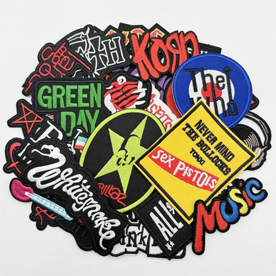 🎸25pcs Rock Band Patches – Iron-On Embroidered Music Logos Set for Jackets & Bags