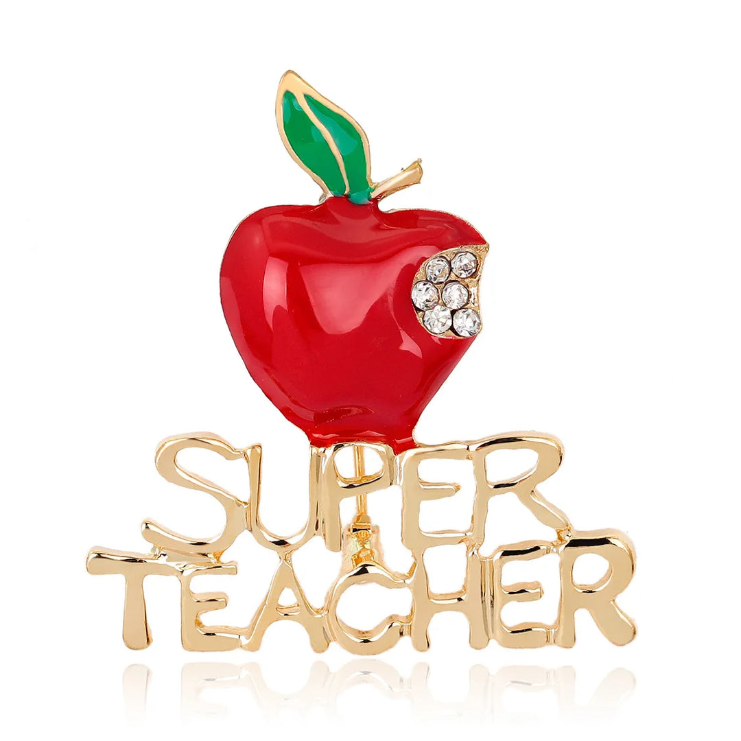 Red apple-shaped brooch with &