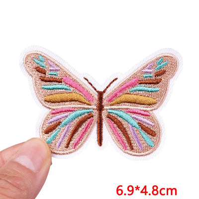 🧷 Cute Pink Aesthetic Embroidered Patch – Iron-On Butterfly, Rainbow, Heart, and Flower Designs for Jackets & DIY Clothing