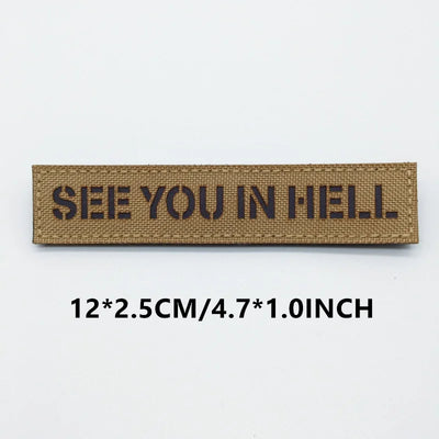 Textile patch with 'SEE YOU IN HELL' on a white background