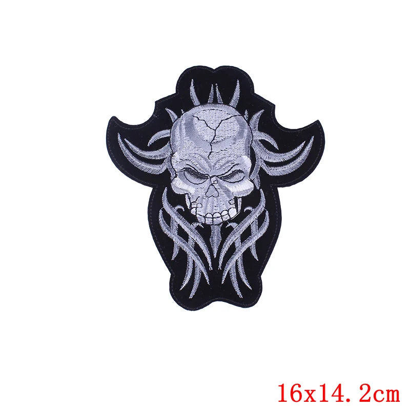 Skull design patch with black and white colors on a white background