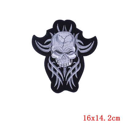 Skull design patch with black and white colors on a white background