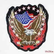 Embroidered patch with American flag and eagle design on a black background
