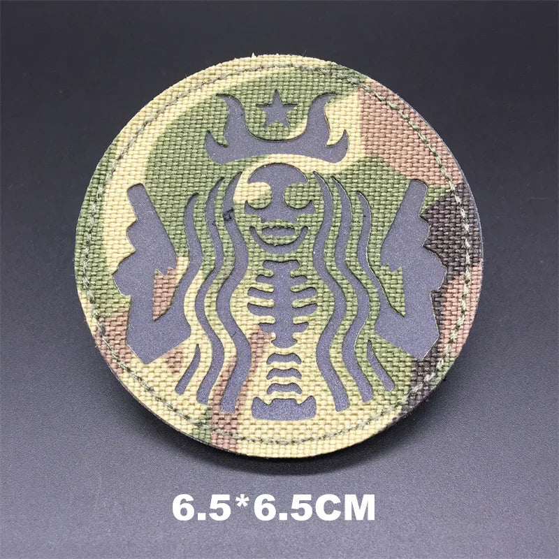 Circular patch with skeleton design on a camouflage background, size 6.5*6.5CM.