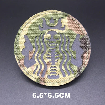 Circular patch with skeleton design on a camouflage background, size 6.5*6.5CM.
