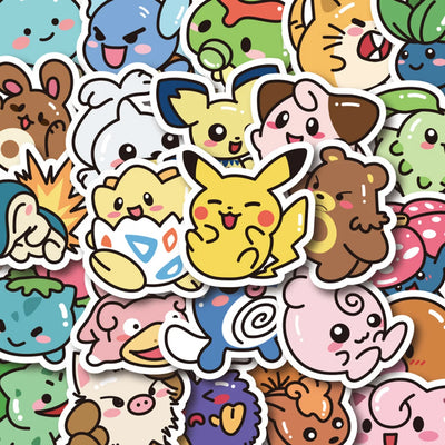 Collection of colorful cartoon stickers featuring various characters.