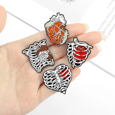 ❤️10/20pcs Heart Enamel Pins – Random Anatomical, Broken & Skull Heart Metal Lapel Badges