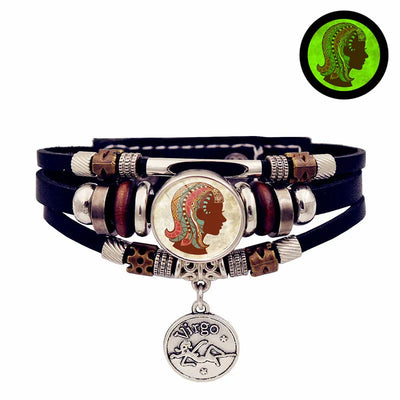 Multicolored bracelet with a Virgo pendant on a white background