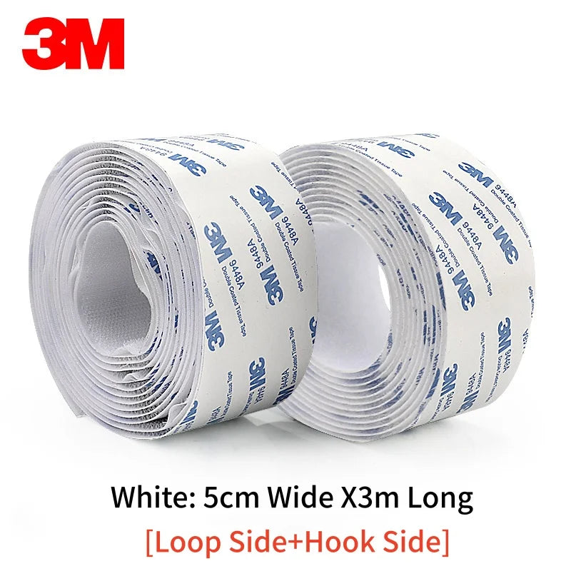 Two rolls of 3M white Velcro tape on a white background 5cm x 3meters