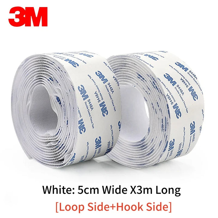 Two rolls of 3M white Velcro tape on a white background 5cm x 3meters