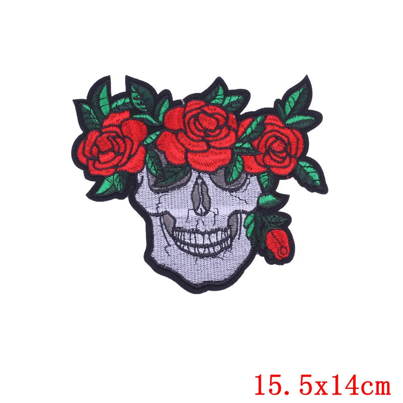 Skull patch with red roses on a white background
