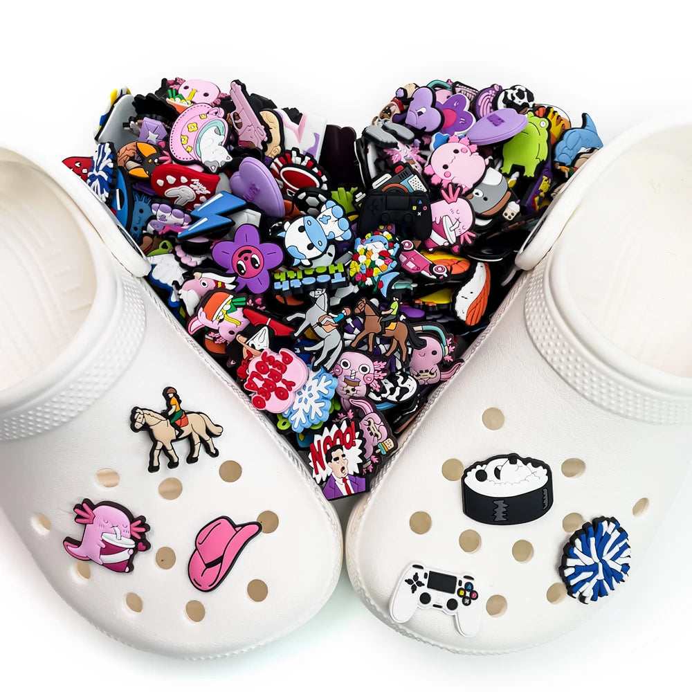 🧃20/50/100pcs Random Kawaii Shoe Charms – Cartoon Animals, Icons & Characters for Crocs & Clogs