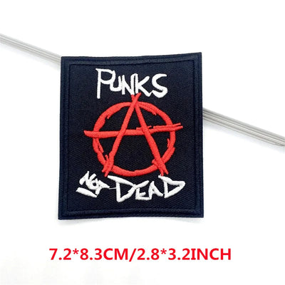 Patch with 'Punks Not Dead' design on a black background
