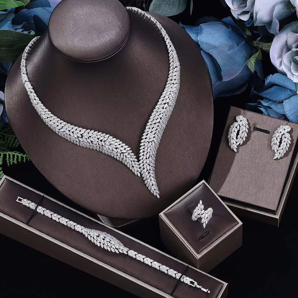 AAA CZ Bridal Wedding Jewelry Set — 4-Piece (Necklace, Earrings, Bracelet &amp; Adjustable Ring)