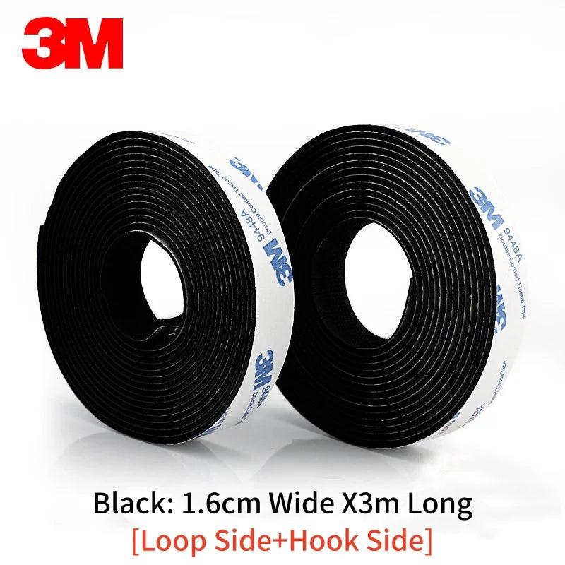 Two rolls of 3M black Velcro tape on a white background 1.6cm x 3meters