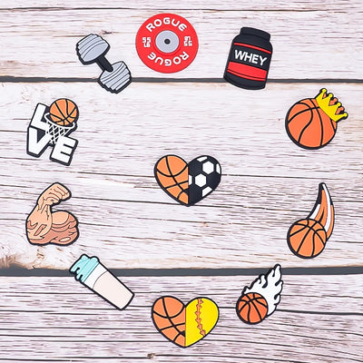 🏈36/50pcs Sports Series Shoe Charms – Basketball, Football, Hockey & Wrestling Icons for Clogs