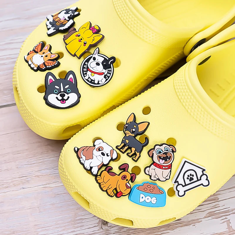 🐶40/50pcs Cute Dog Shoe Charms – Kawaii Puppy Faces, Paws & Bones for Crocs & Clog Decoration