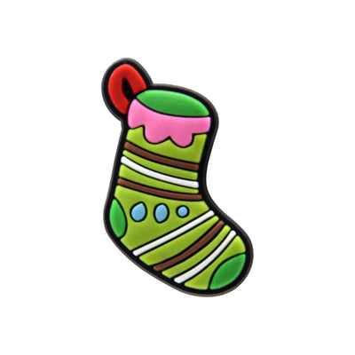 shoe charm ornament of Colorful stocking-shaped object on a white background