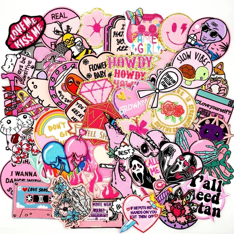 🔥 50pcs Mixed Patch Pack — Punk, B&W & Kawaii Iron-On