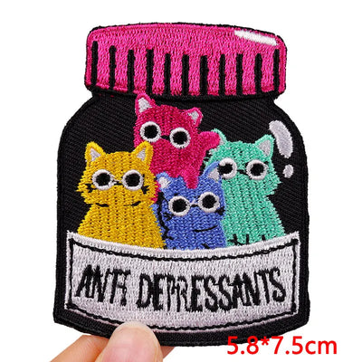 🦖 Funny Animal Patch — Cat, Frog, Dino & Duck Iron-On