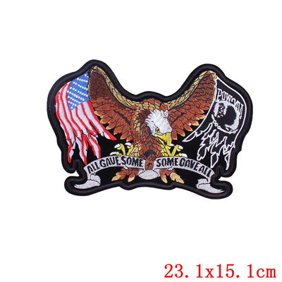 Eagle patch with American flag and text on a white background, brand 'Prajna' visible.