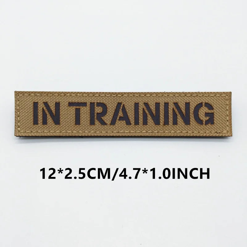Rectangular patch with 'IN TRAINING' text on a white background