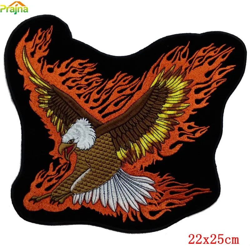 Eagle patch with flames on a black background, featuring the brand 'Prajna'.