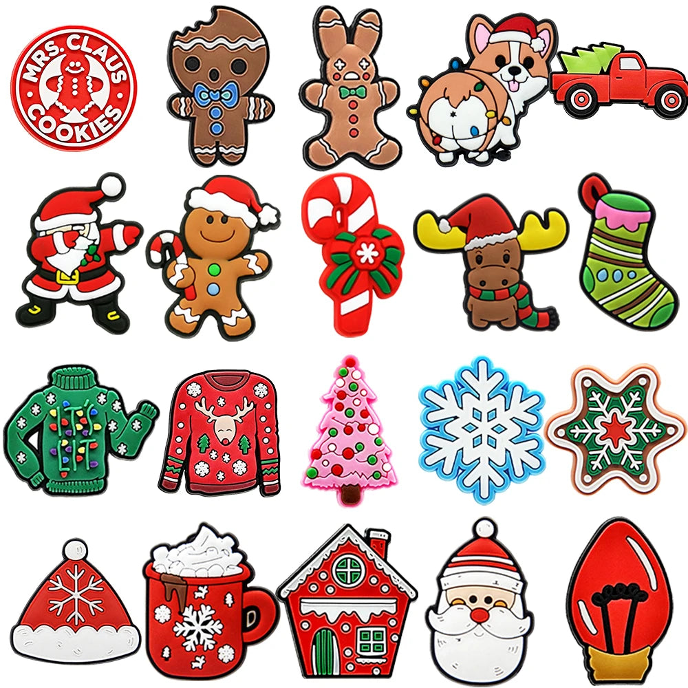 Shoe charms Collection of Christmas-themed on a white background