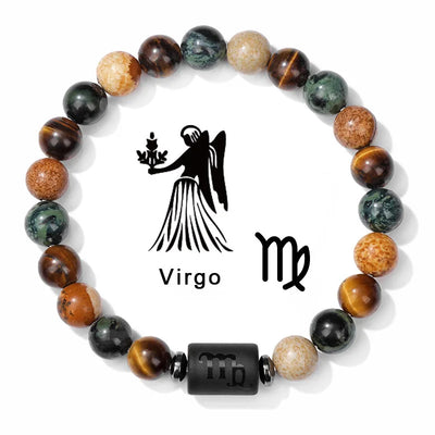 Beaded bracelet with Virgo symbol and astrological sign on a white background