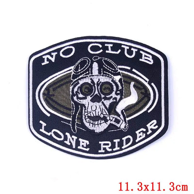 Patch with skull design and 'No Club Lone Rider' text on a white background