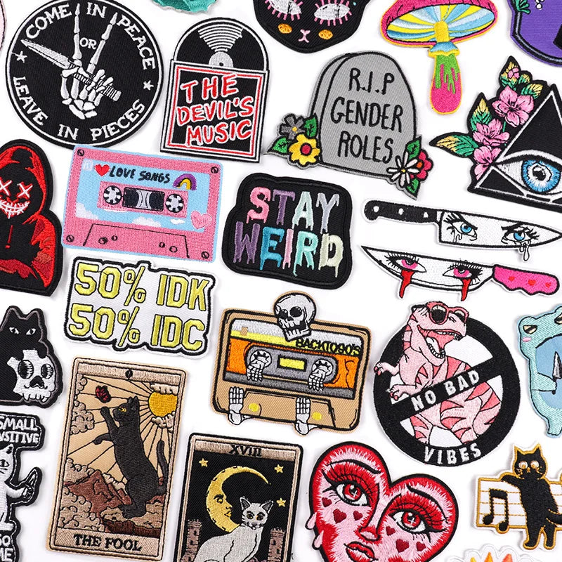Collection of various colorful stickers with different designs and text.