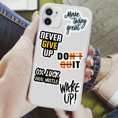 Phone case with motivational stickers held by a person