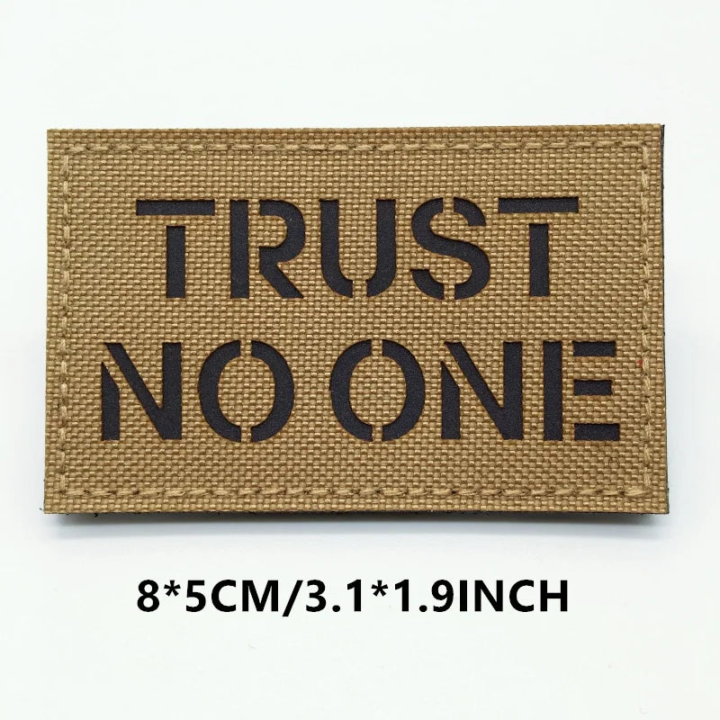 Doormat with 'TRUST NO ONE' text on a white background