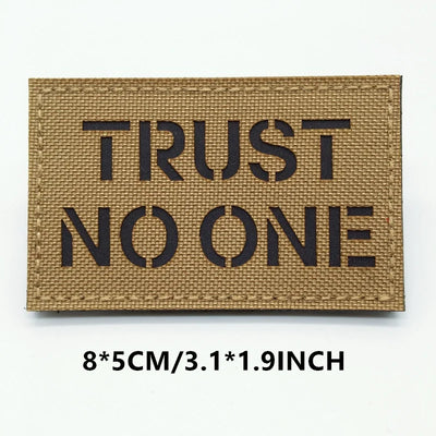 Doormat with 'TRUST NO ONE' text on a white background