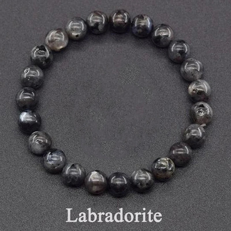 Labradorite bracelet on a dark gray background