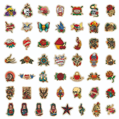 another set for Retro Tattoo Sticker Pack – 10 to 100pcs Waterproof Graffiti Decals for Laptops, Skateboards, Luggage