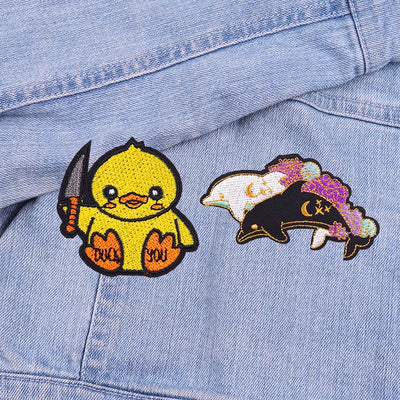 🦖 Funny Animal Patch — Cat, Frog, Dino & Duck Iron-On