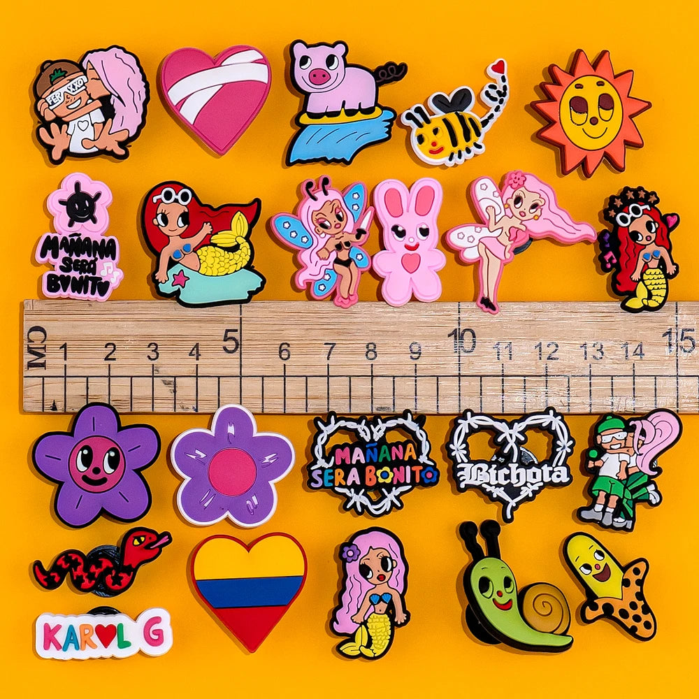 🌈50pcs Karol G Shoe Charms – Mermaids, Hearts, Butterflies & “Mañana Será Bonito” Icons for Clogs