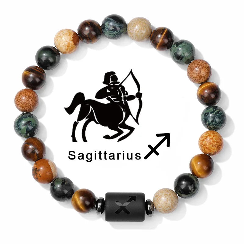 Beaded bracelet with Sagittarius symbol on a white background