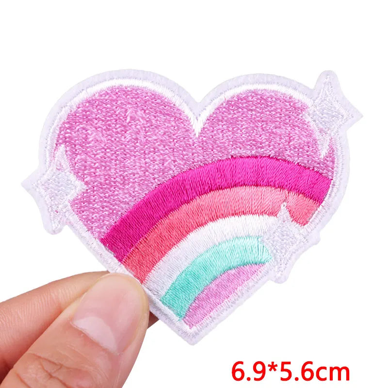 🧷 Cute Pink Aesthetic Embroidered Patch – Iron-On Butterfly, Rainbow, Heart, and Flower Designs for Jackets & DIY Clothing
