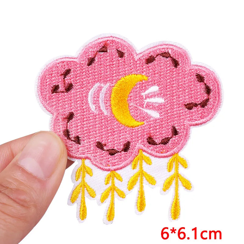 🧷 Cute Pink Aesthetic Embroidered Patch – Iron-On Butterfly, Rainbow, Heart, and Flower Designs for Jackets & DIY Clothing