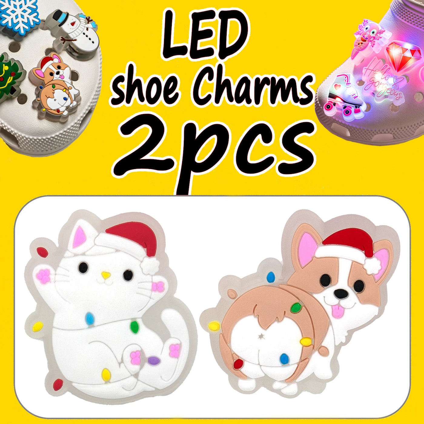 🎄1/2pcs LED Christmas Shoe Charms – Light-Up Santa, Snowman, Tree & Holiday Icons for Clogs