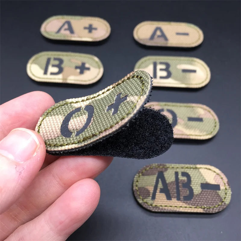 🪖 Tactical Blood Type Patch — Multicam IR Reflective Hook & Loop Badge for Vests, Packs & Field Gear