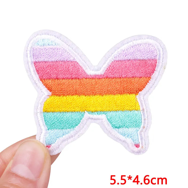 Cute Pink Aesthetic Embroidered Patch – Iron-On Butterfly, Rainbow, Heart, and Flower Designs for Jackets &amp; DIY Clothing