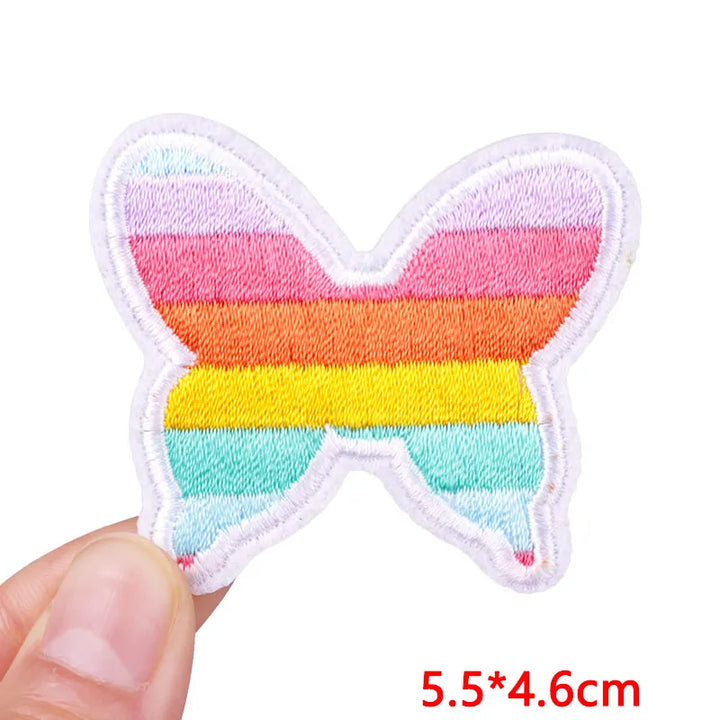 Cute Pink Aesthetic Embroidered Patch – Iron-On Butterfly, Rainbow, Heart, and Flower Designs for Jackets &amp; DIY Clothing