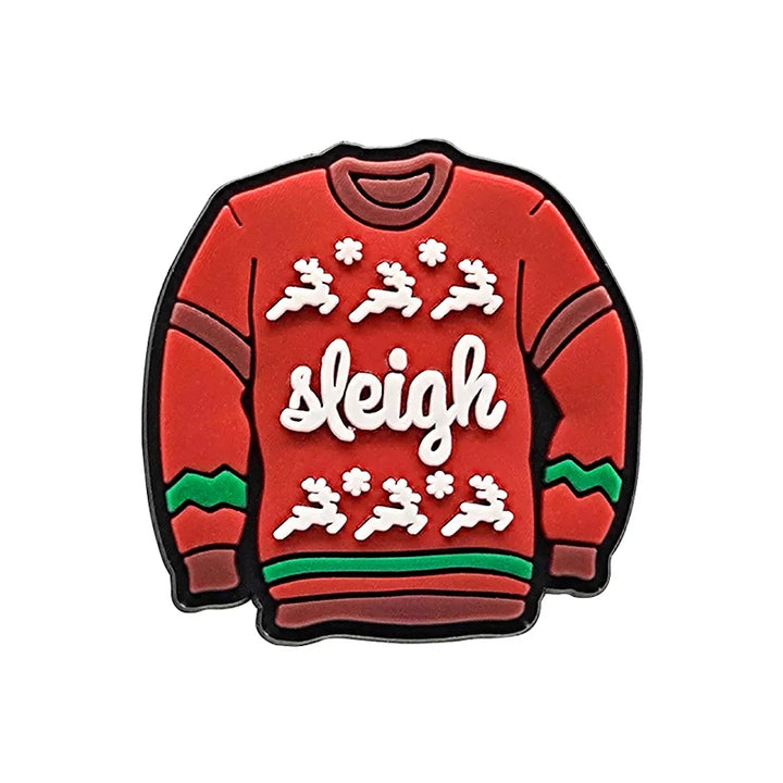 Shoe charm ornament of Red sweater-shaped enamel pin with &