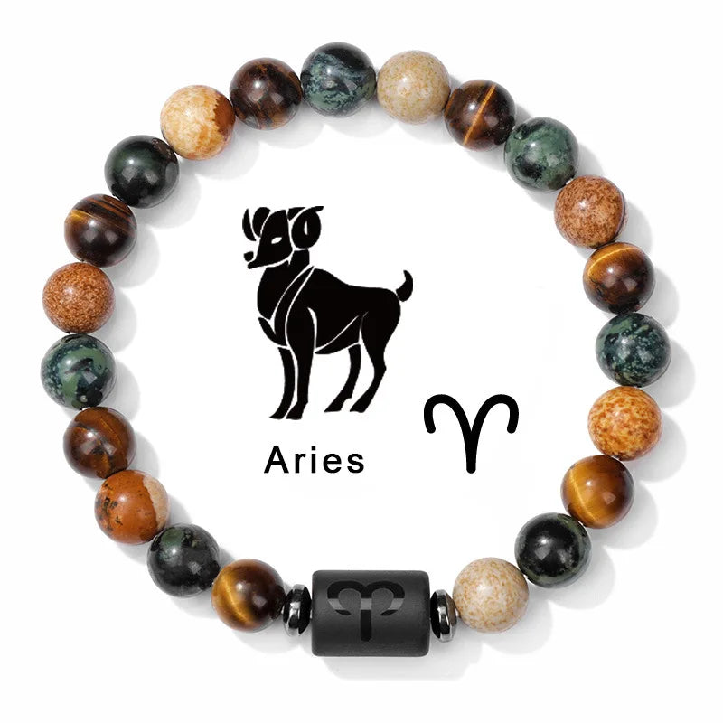 Beaded bracelet with Aries symbol on a white background