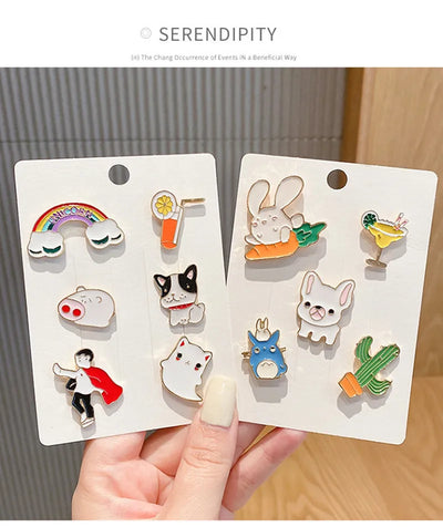 🎁100PCS Random Enamel Pins – Cute Animal, Plant & Cartoon Metal Lapel Badges for Bags & Clothes